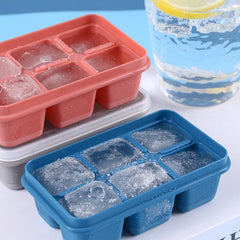 Pack of 3 Six Grid Silicone Ice Cube Tray With Plastic Lid