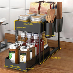 Double Layer Kitchen Storage Rack With Sliding Seasoning Shelf