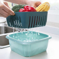 Double Layer Drain Basket with Lid – 2-in-1 Fruit & Vegetable Colander Set