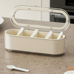 4 Compartments Spice Box With Spoons And Transparent Lid