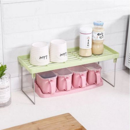 Folding Kitchen Organizer Cabinet Shelf – 1-Tier Jar Rack & Cupboard Storage Support