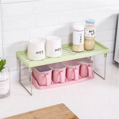 Folding Kitchen Organizer Cabinet Shelf – 1-Tier Jar Rack & Cupboard Storage Support