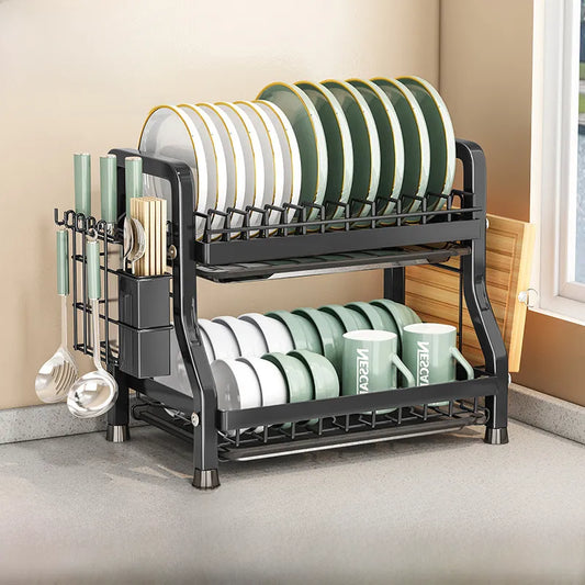 Double Layer Metal Kitchen Dish Storage Rack (Imported)
