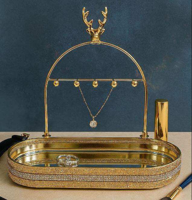 Elegant Golden Multi-Tier Jewelry Stand & Organizer — Rings, Earrings & Bracelets Display