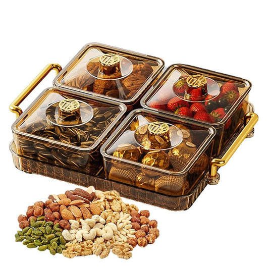 4 Grid Serving Tray with Removable Compartments, Lid & Handle