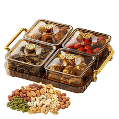4 Grid Serving Tray with Removable Compartments, Lid & Handle