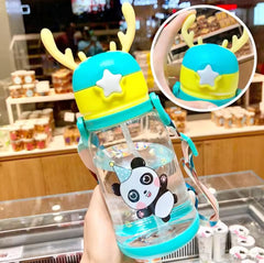 Cartoon Design Water Bottle With Straw