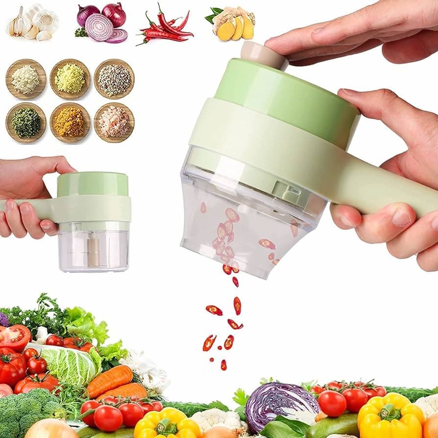 4 In 1 Portable Electric Vegetable Cutter, Mini Wireless Food Processor