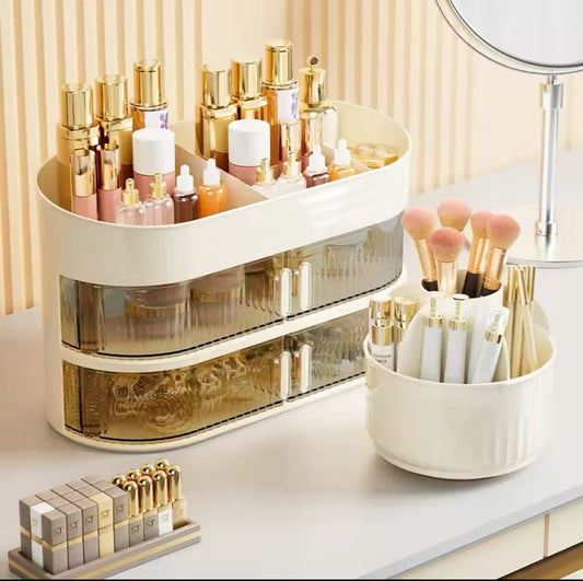 3-Layer Cosmetic Storage Organizer with Drawer — Multi-Compartment Makeup & Toiletry Storage Box