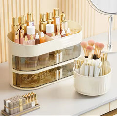 3-Layer Cosmetic Storage Organizer with Drawer — Multi-Compartment Makeup & Toiletry Storage Box