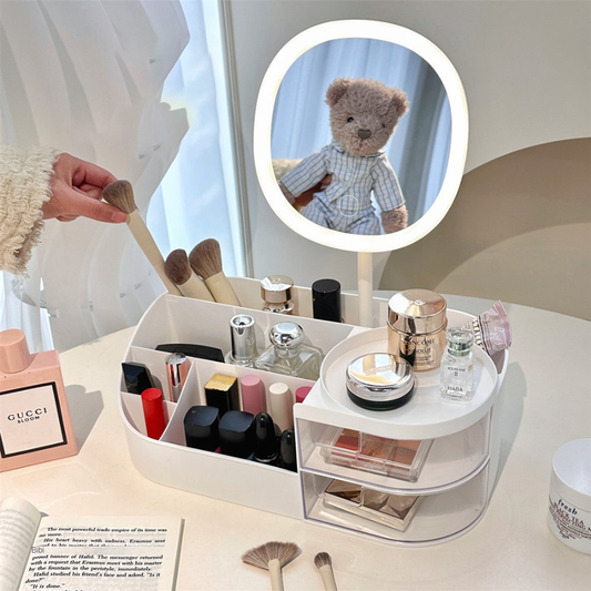 Desktop Cosmetics Storage Box With LED Mirror
