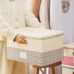 Space-Saving Fabric Storage Basket With Lid (Large Size)