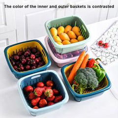 Double Layer Drain Basket with Lid – 2-in-1 Fruit & Vegetable Colander Set