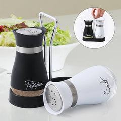 Salt and Pepper Shaker Set With Stand (Black and White Glass Material)
