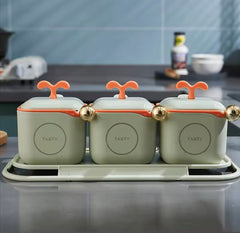 3pcs Seasoning Jar Set With Lid and Spoons