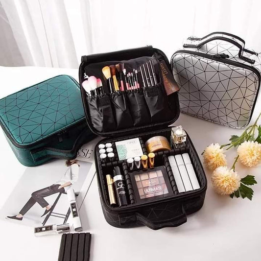 PRINTED MAKEUP ORGANIZER TRAVELLING BAG WITH ADJUSTABLE COMPARTMENTS (Large Size)