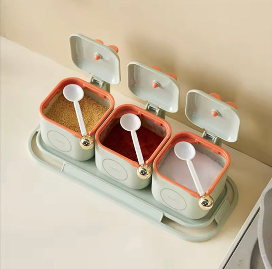 3pcs Seasoning Jar Set With Lid and Spoons