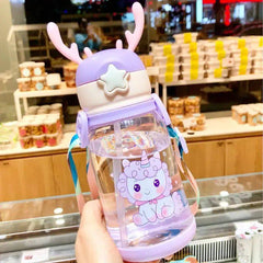 Cartoon Design Water Bottle With Straw