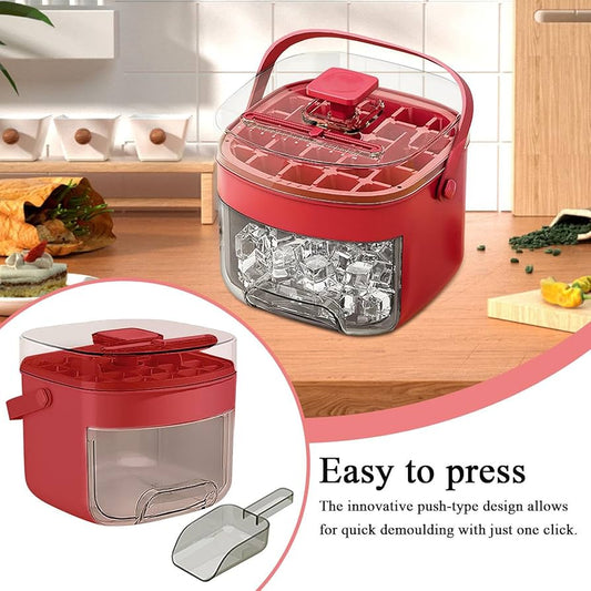 Press-Type Freezer Ice Tray with Handle & Lid – Easy-Release Cube Maker