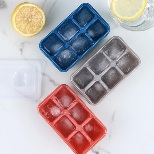 Pack of 3 Six Grid Silicone Ice Cube Tray With Plastic Lid
