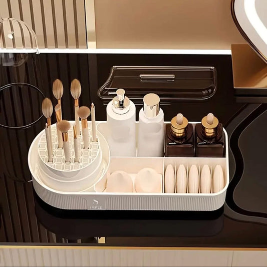 4 in 1 Elegant Makeup Organizer with Rotating Brushes Holder & Makeup Brushes Cleaner