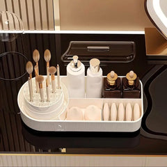 4 in 1 Elegant Makeup Organizer with Rotating Brushes Holder & Makeup Brushes Cleaner