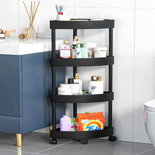 4-Layer Corner Storage Rack – Multipurpose Plastic & Metal Rod Organizer