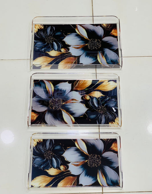 Acrylic Flower Design Tray 3pcs Set