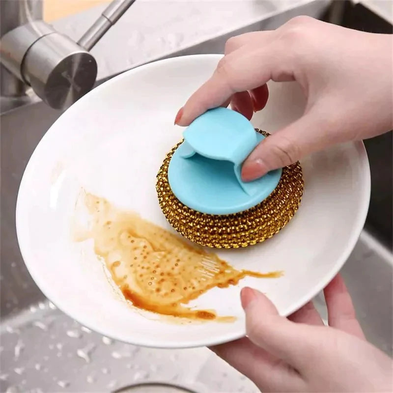 Wire Ball Dish Cleaning Brush with Handle