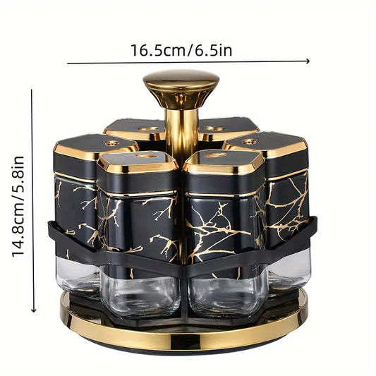 6pcs Glass Spice Jar Set (Black)