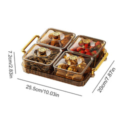 4 Grid Serving Tray with Removable Compartments, Lid & Handle