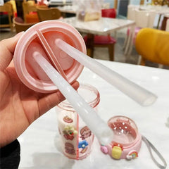 Cute Double Compartment Water Bottle With Two Straws For Kids-430 ML