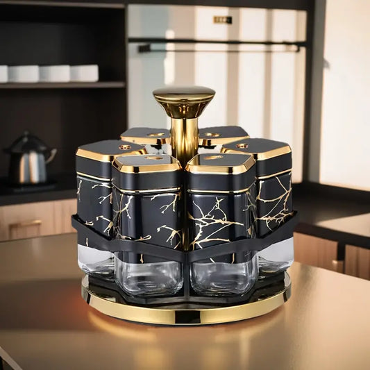 6pcs Glass Spice Jar Set (Black)