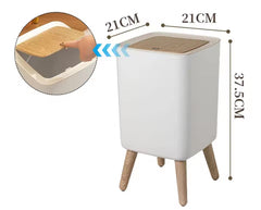 Dustbin With White Body And Wooden Lid(Square Shape)