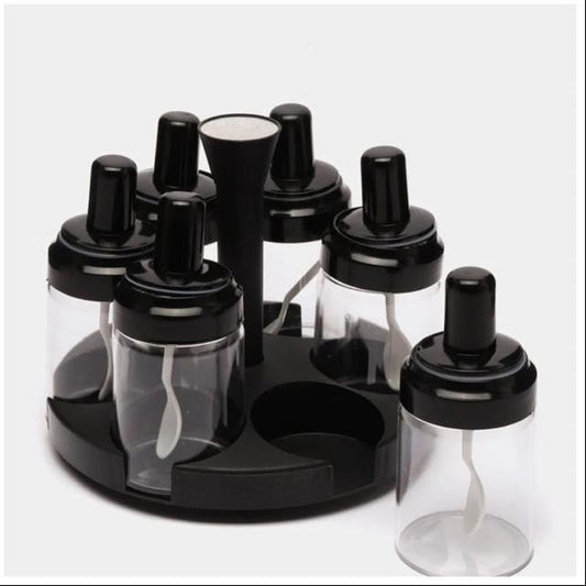 360° Rotating Spice Rack Organizer with 6 Jars | Modern Kitchen Turntable Seasoning Set