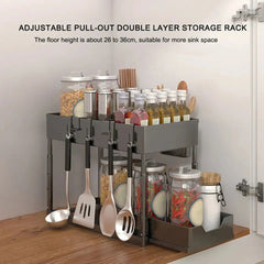 Double Layer Kitchen Storage Rack With Sliding Seasoning Shelf