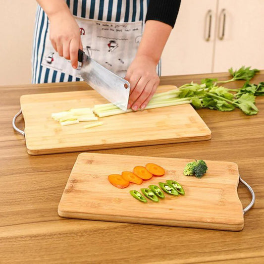 Bamboo Wood Thick Cutting Board for Kitchen with a Stainless Steel Handle