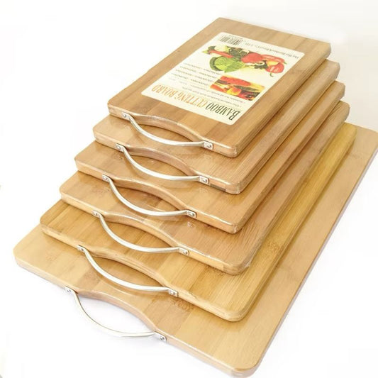 Bamboo Wood Thick Cutting Board for Kitchen with a Stainless Steel Handle