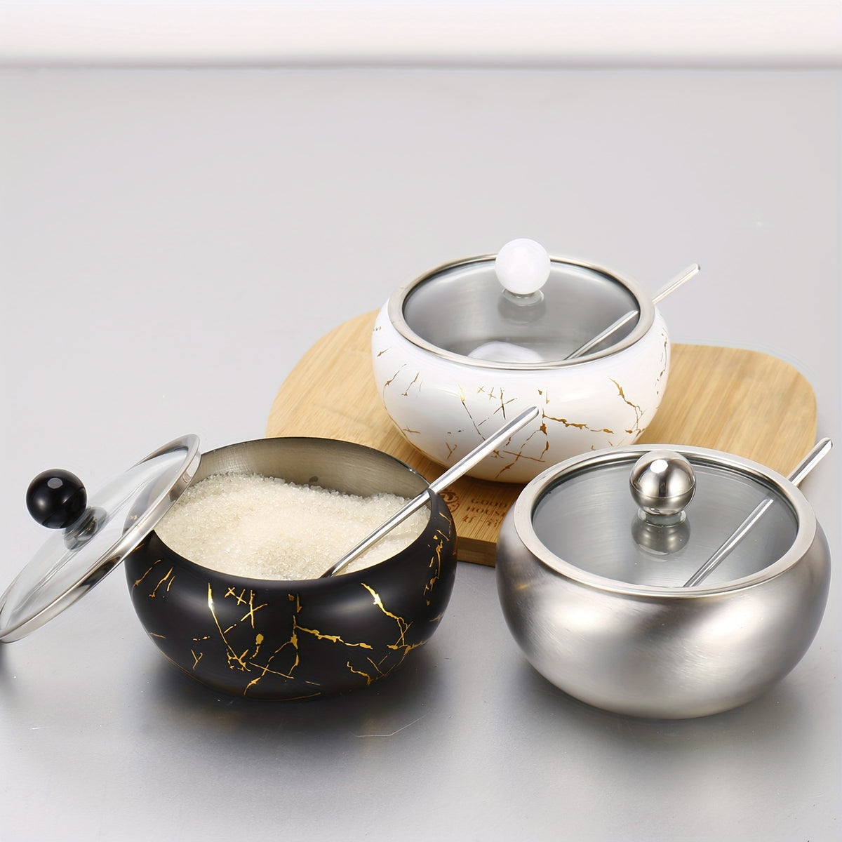 Stainless steel seasoning jar with spoon