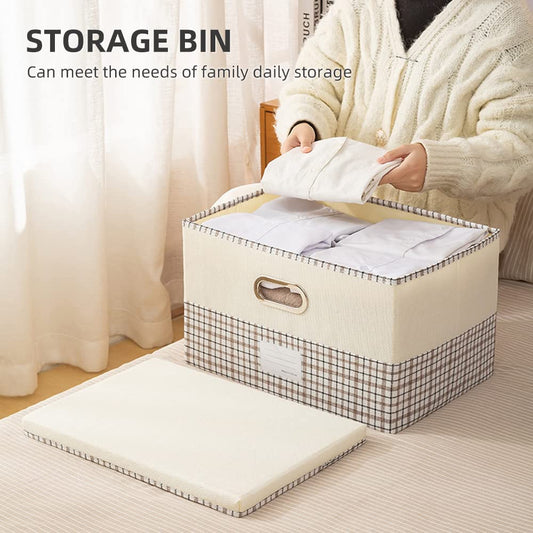 Space-Saving Fabric Storage Basket With Lid (Large Size)
