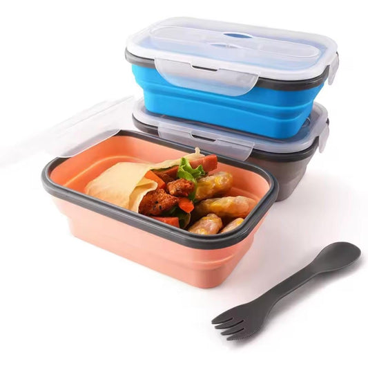 Collapsible Foldable Silicone Lunch Box With Spoon