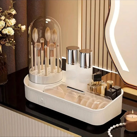 4 in 1 Elegant Makeup Organizer with Rotating Brushes Holder & Makeup Brushes Cleaner
