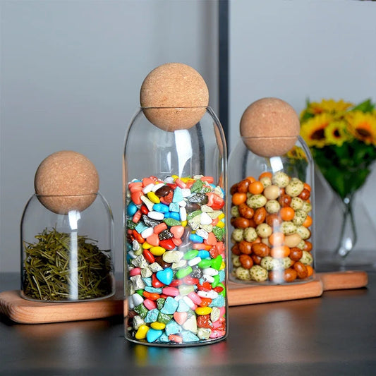 3Pcs Set Of Storage Jars With Bamboo Ball Lids