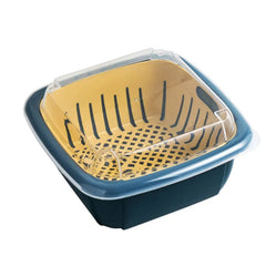 Double Layer Drain Basket with Lid – 2-in-1 Fruit & Vegetable Colander Set