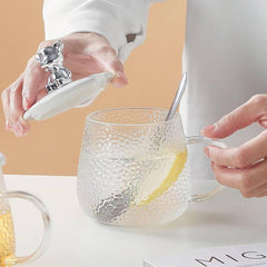 Diamond Glass Mug with Rabbit Lid & Spoon – Heat Resistant Coffee & Tea Cup