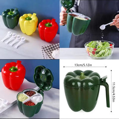 Capsicum Shaped Four Compartments Spice Jar Container with Spoons