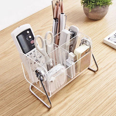 Acrylic Remote & Makeup Organizer — Clear Multi-Compartment Storage Box