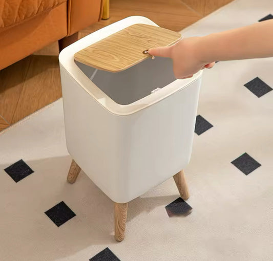 Dustbin With White Body And Wooden Lid(Square Shape)