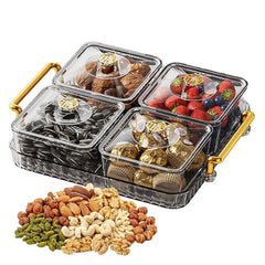 4 Grid Serving Tray with Removable Compartments, Lid & Handle