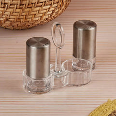 Stainless Steel Salt and Pepper Shakers With Acrylic Stand